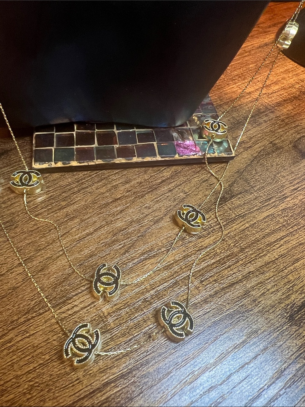 Gold-Tone Multi-Layer Logo Pendant Necklace - Picture 8 of 11